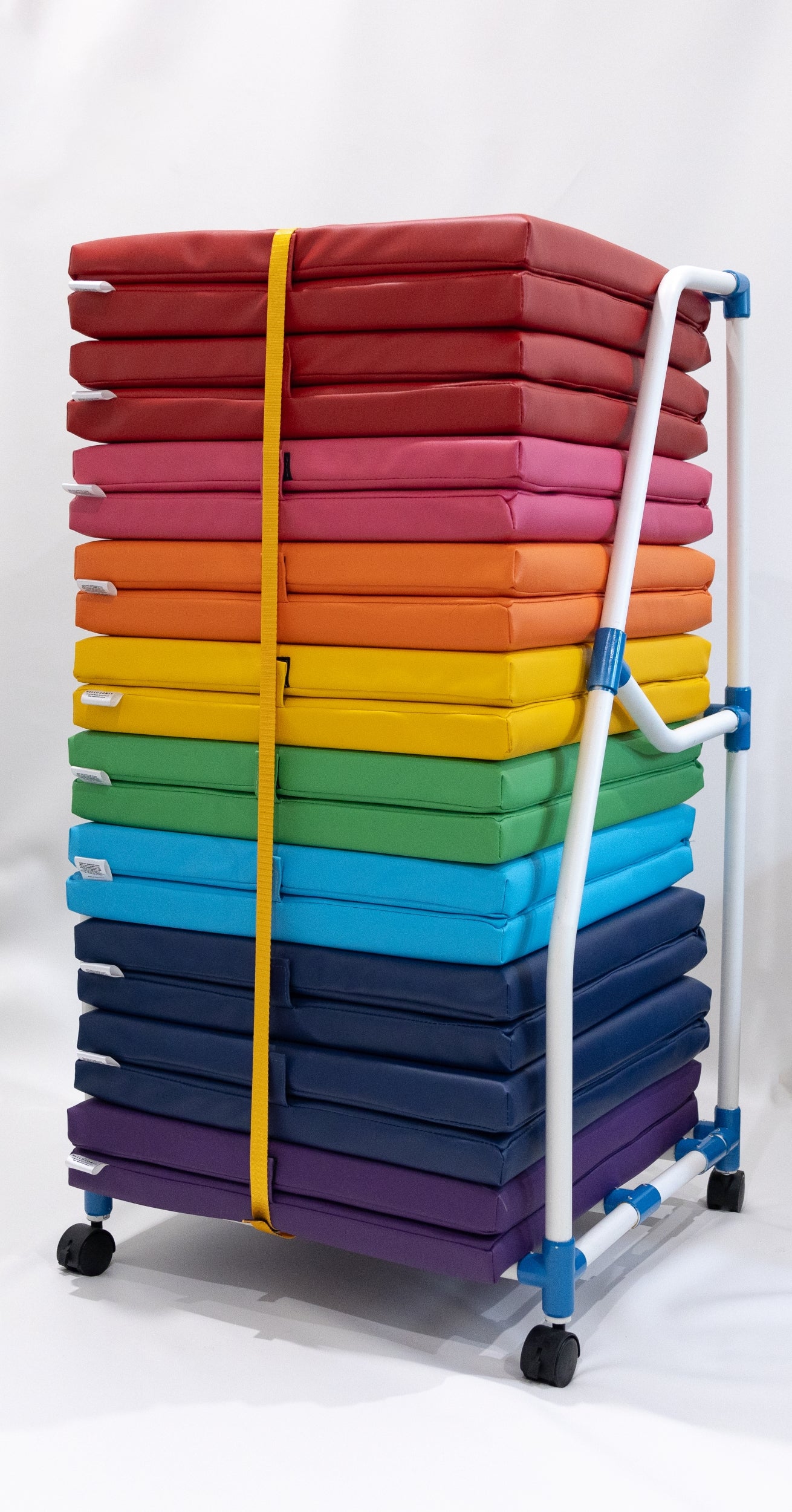 Child Care Mat Storage Trolley: Australian-Made. Ideal for Busy Child Care, Early Learning, Kindergartens, Schools & Homes. Premium PVC construction. Organise up to 10 Sleep Rest Mats. Easy mobility & safety features. Compatible with Flat & Foldable Mats.