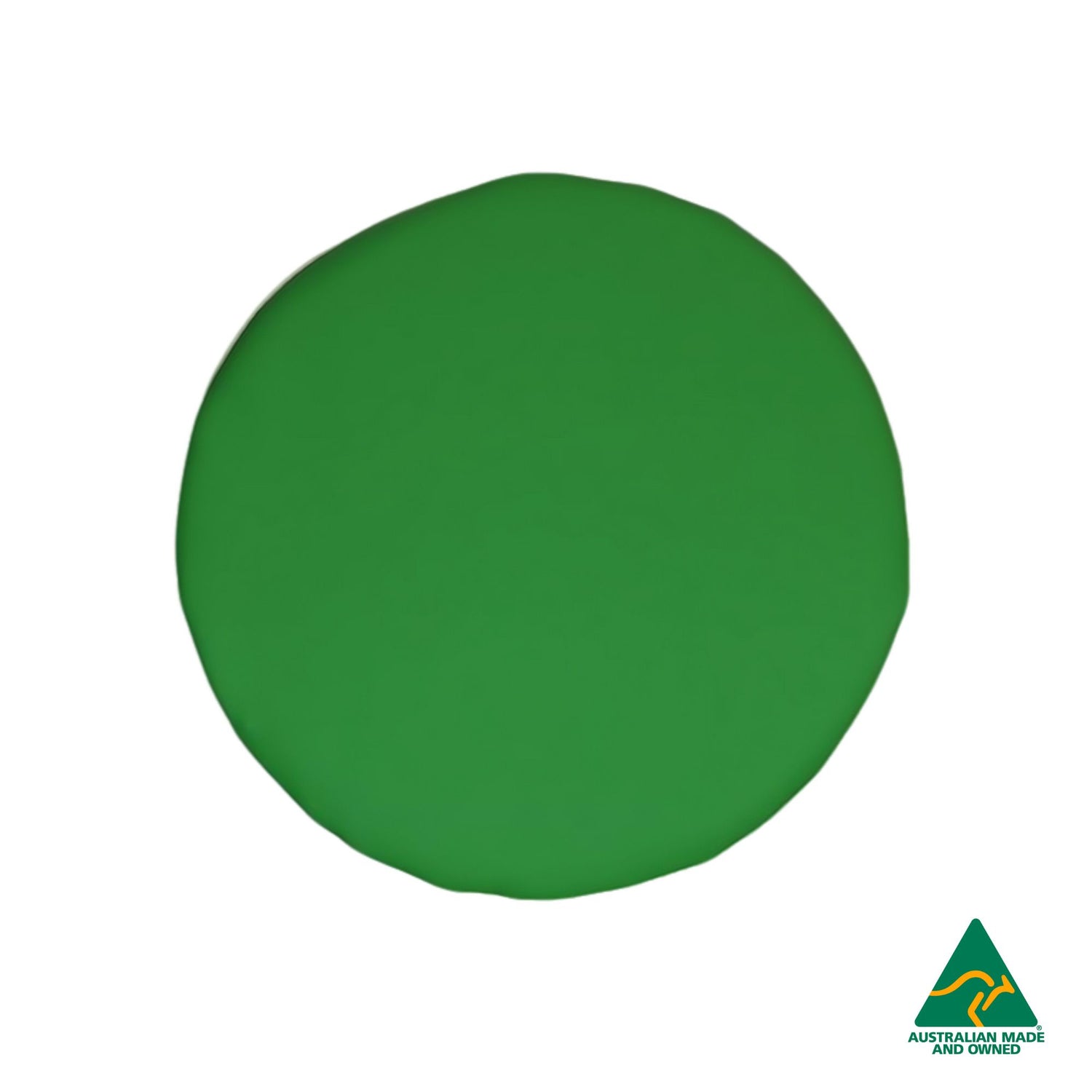 Top view of Green Hello Comfy Child Round Seat Pad made from waterproof PVC vinyl and foam, customisable dual-colour, Australian-made, ideal for child care and daycare centres