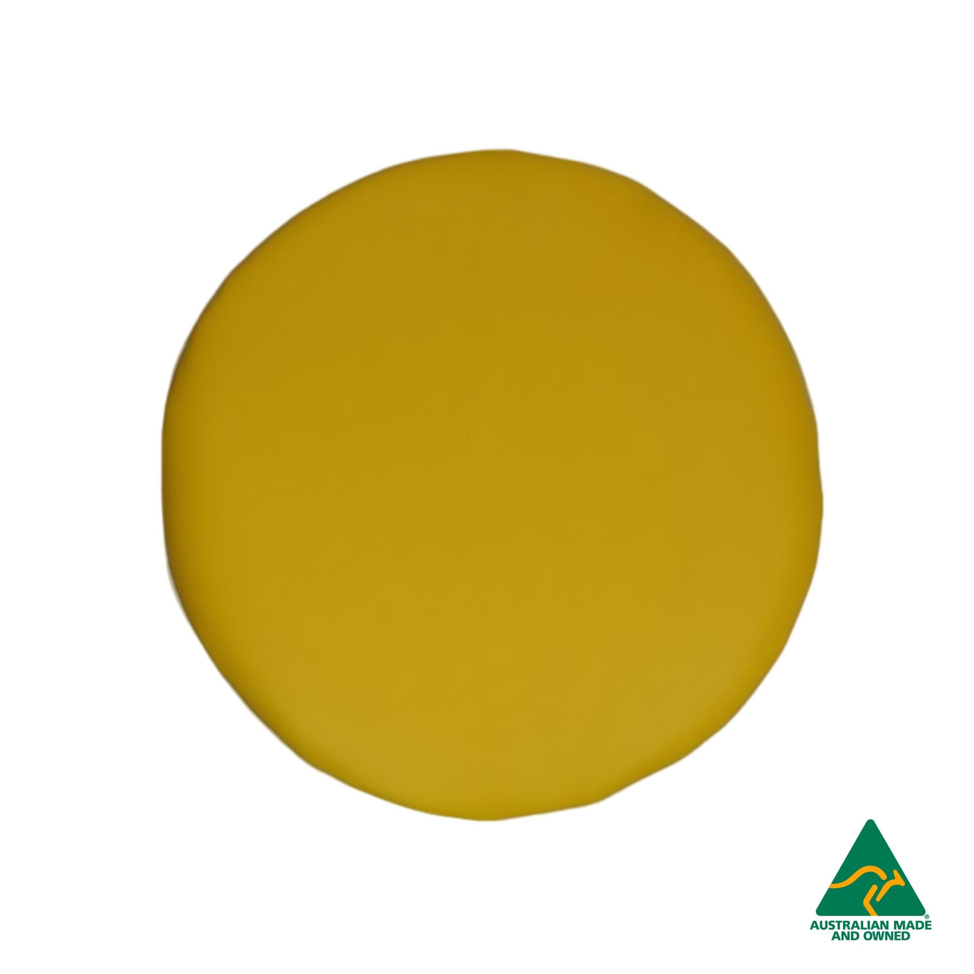 Top view of Yellow Hello Comfy Child Round Seat Pad made from waterproof PVC vinyl and foam, customisable dual-colour, Australian-made, ideal for child care and daycare centres