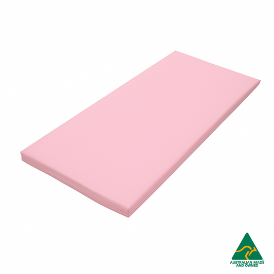 Baby Pink Hello Comfy Child Care Sleep Mat made from waterproof PVC vinyl and foam, tested to AS/NZS 8811.1:2013, Australian-made for daycare and child care use