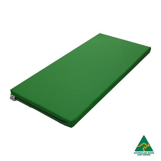 Green Hello Comfy Child Care Sleep Mat made from waterproof PVC vinyl and foam, tested to AS/NZS 8811.1:2013, Australian-made for daycare and child care use
