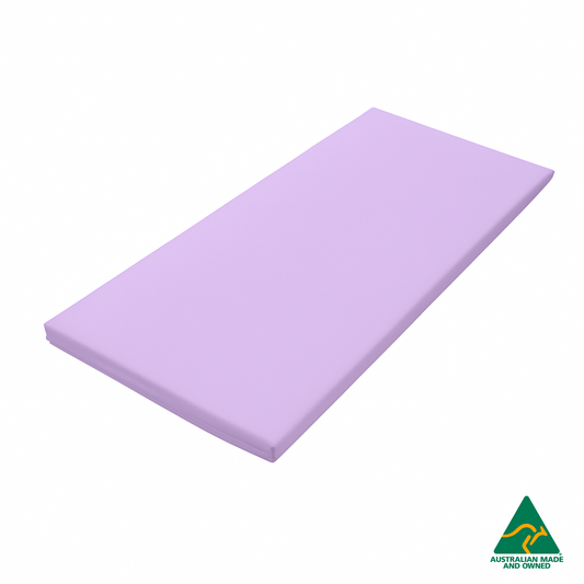 Lavender Hello Comfy Child Care Sleep Mat made from waterproof PVC vinyl and foam, tested to AS/NZS 8811.1:2013, Australian-made for daycare and child care use