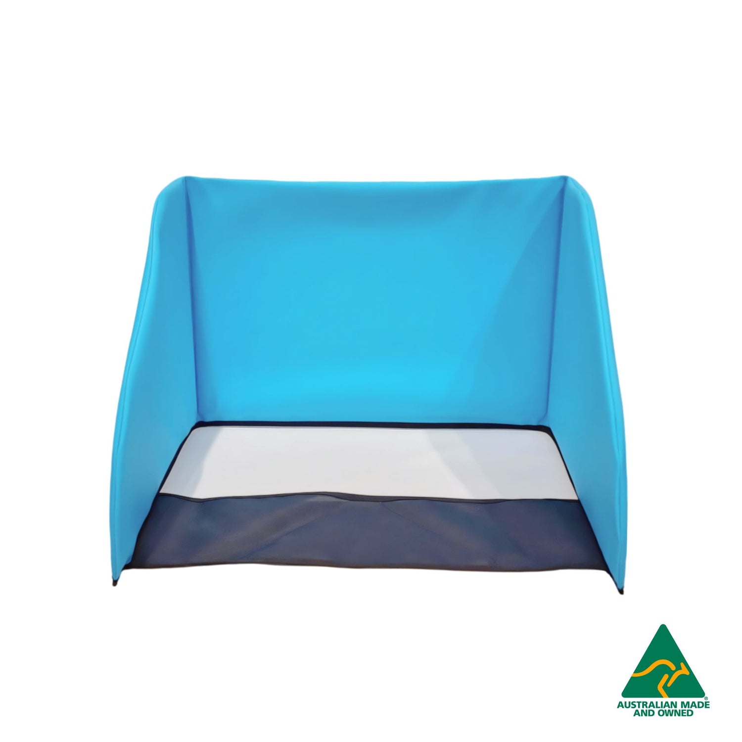 Front view of Blue Hello Comfy Child Care Sleep Mat Privacy Divider made from waterproof PVC and foam, reduces distractions for naptime, Australian-made for daycare and child care centres