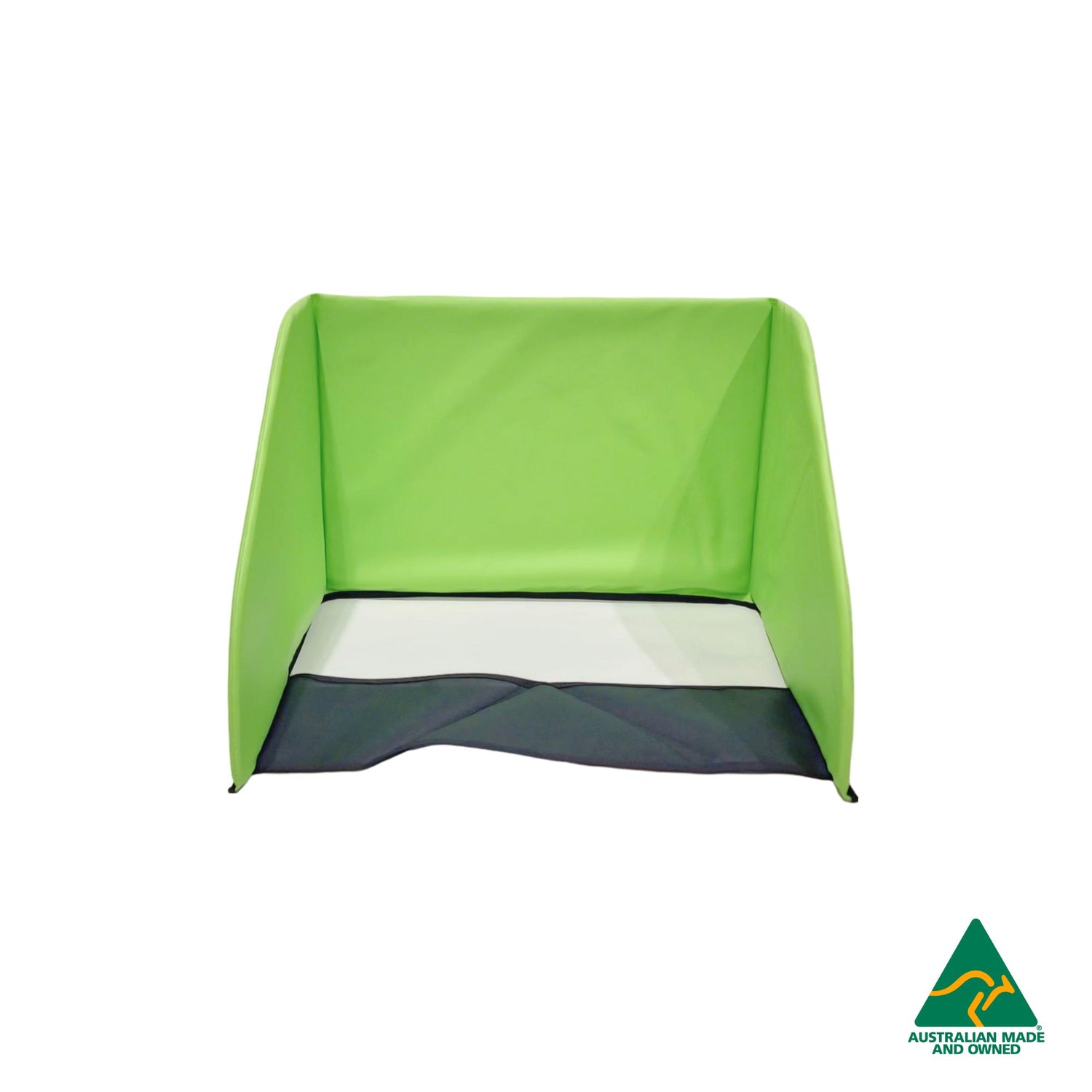 Front view of Green Hello Comfy Child Care Sleep Mat Privacy Divider made from waterproof PVC and foam, reduces distractions for naptime, Australian-made for daycare and child care centres