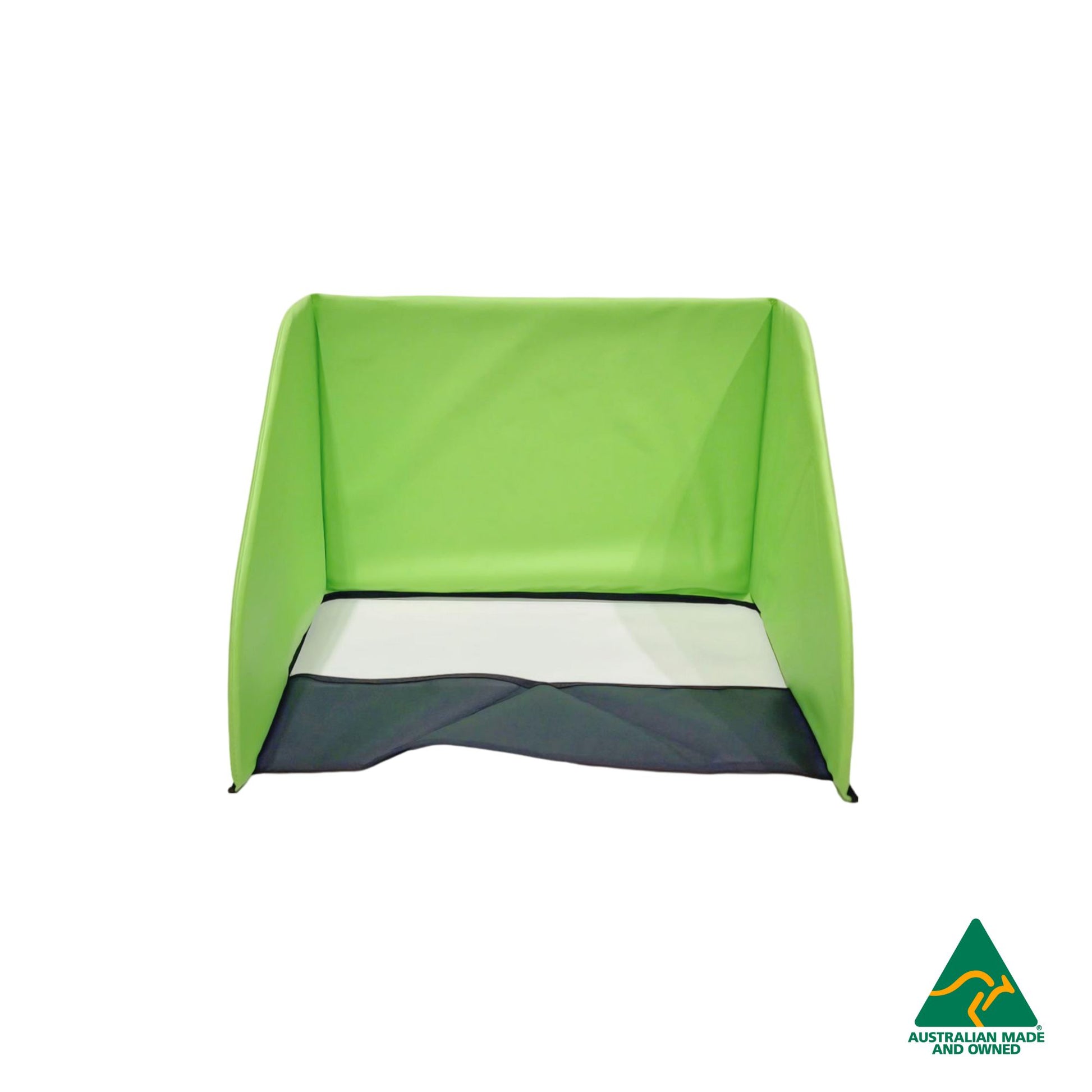 Front view of Green Hello Comfy Child Care Sleep Mat Privacy Divider made from waterproof PVC and foam, reduces distractions for naptime, Australian-made for daycare and child care centres