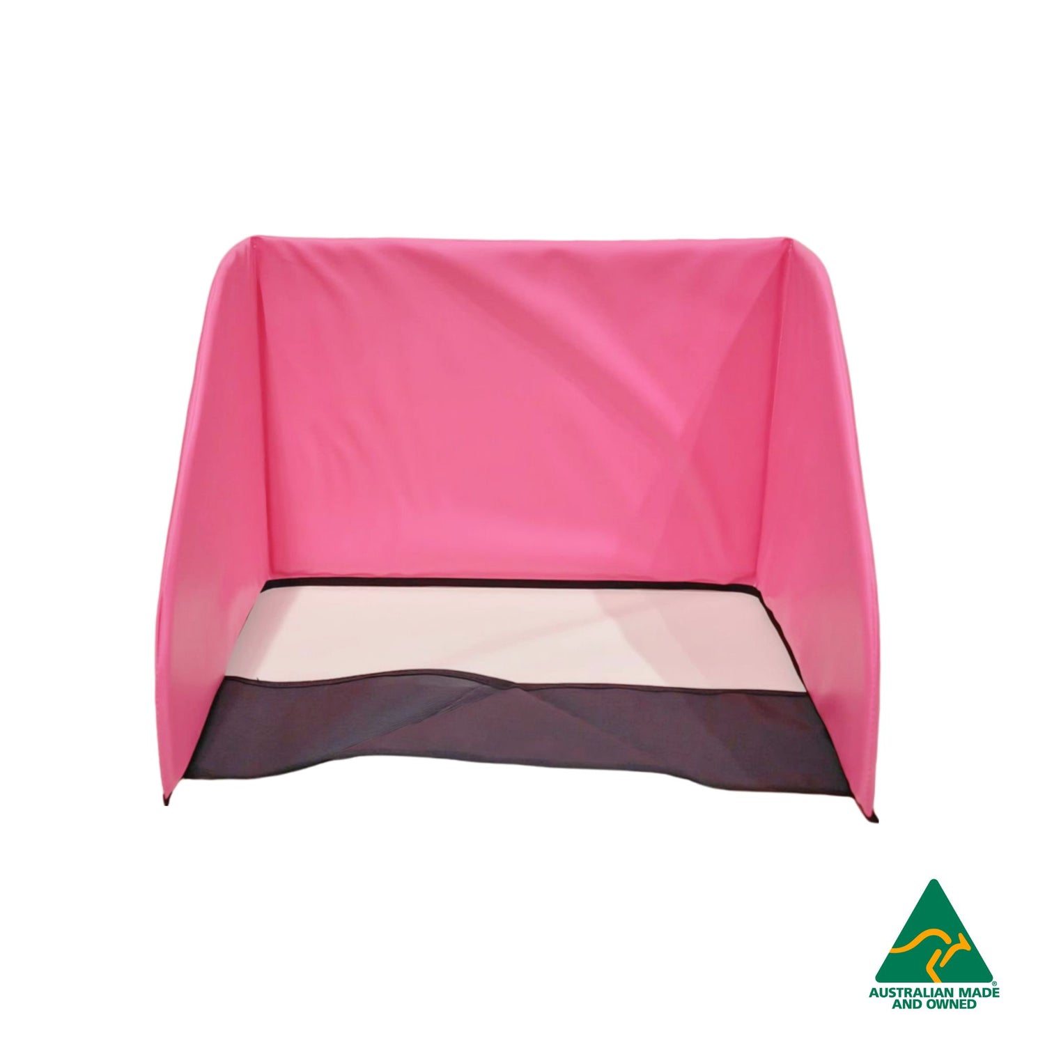 Front view of Pink Hello Comfy Child Care Sleep Mat Privacy Divider made from waterproof PVC and foam, reduces distractions for naptime, Australian-made for daycare and child care centres