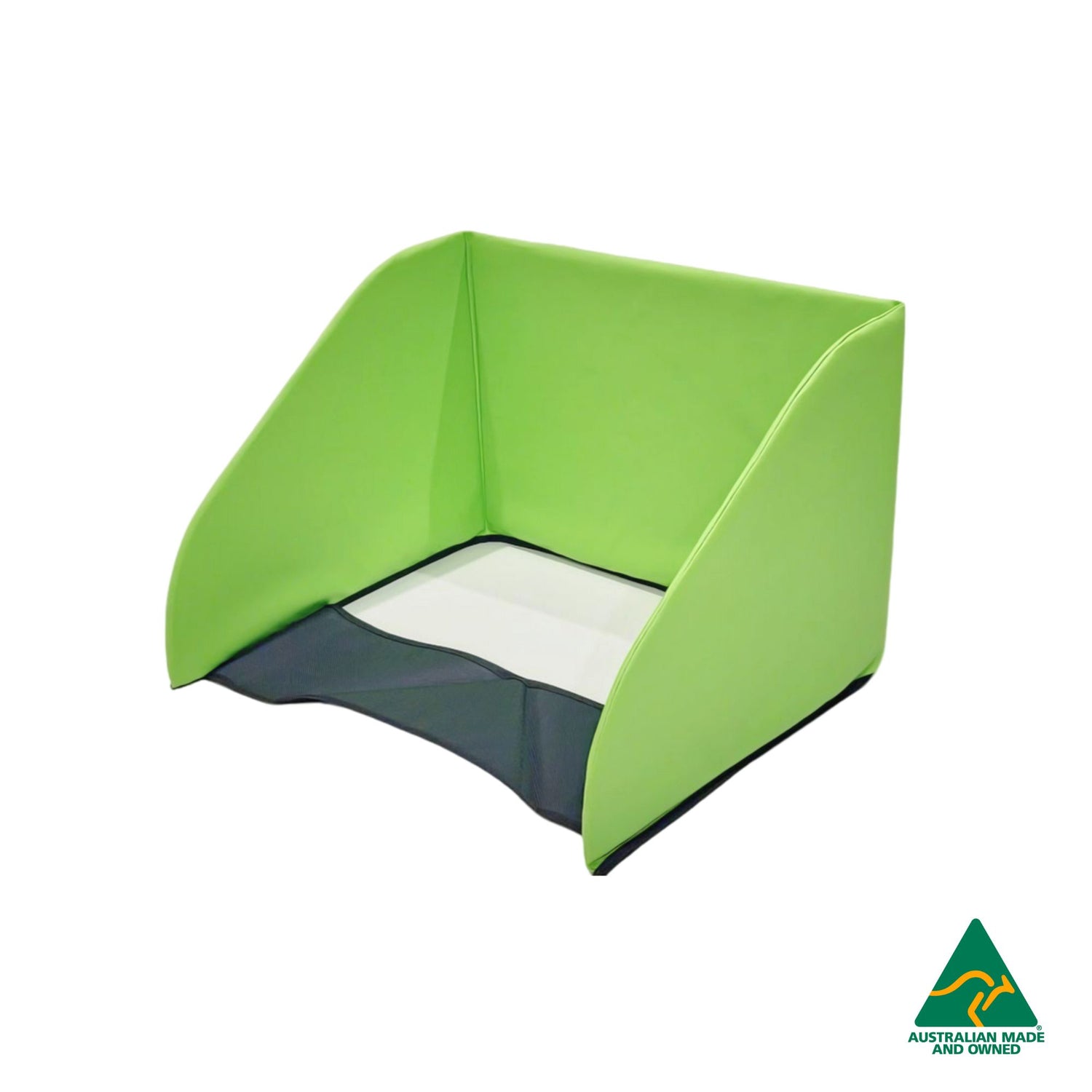 Side view of Green Hello Comfy Child Care Sleep Mat Privacy Divider made from waterproof PVC and foam, reduces distractions for naptime, Australian-made for daycare and child care centres