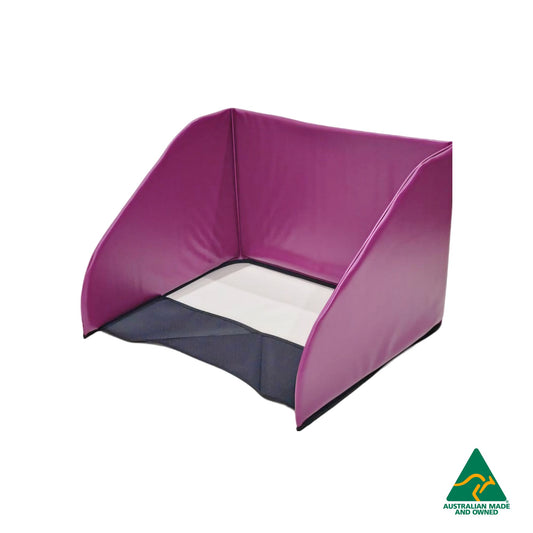 Side view of Purple Hello Comfy Child Care Sleep Mat Privacy Divider made from waterproof PVC and foam, reduces distractions for naptime, Australian-made for daycare and child care centres