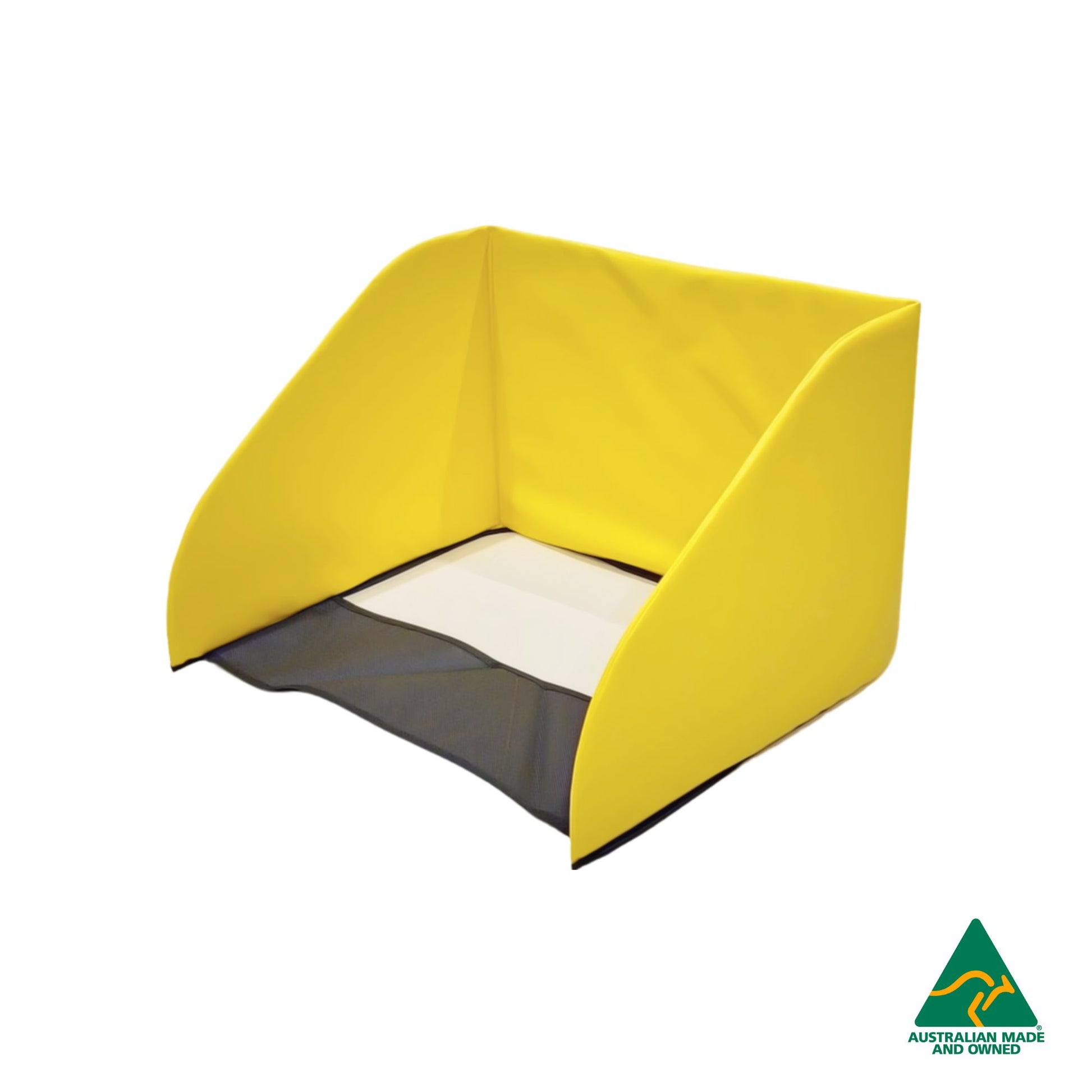 Side view of Yellow Hello Comfy Child Care Sleep Mat Privacy Divider made from waterproof PVC and foam, reduces distractions for naptime, Australian-made for daycare and child care centres