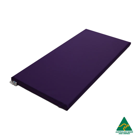 Purple Hello Comfy Child Care Sleep Mat made from waterproof PVC vinyl and foam, tested to AS/NZS 8811.1:2013, Australian-made for daycare and child care use