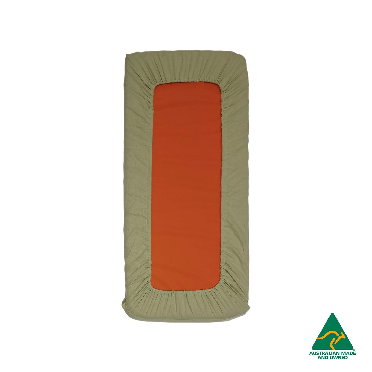 Back view of Mint Green Hello Comfy 100% cotton sleep mat sheet set with fitted and flat sheet, elastic-fitted, Australian-made for daycare and child care centres