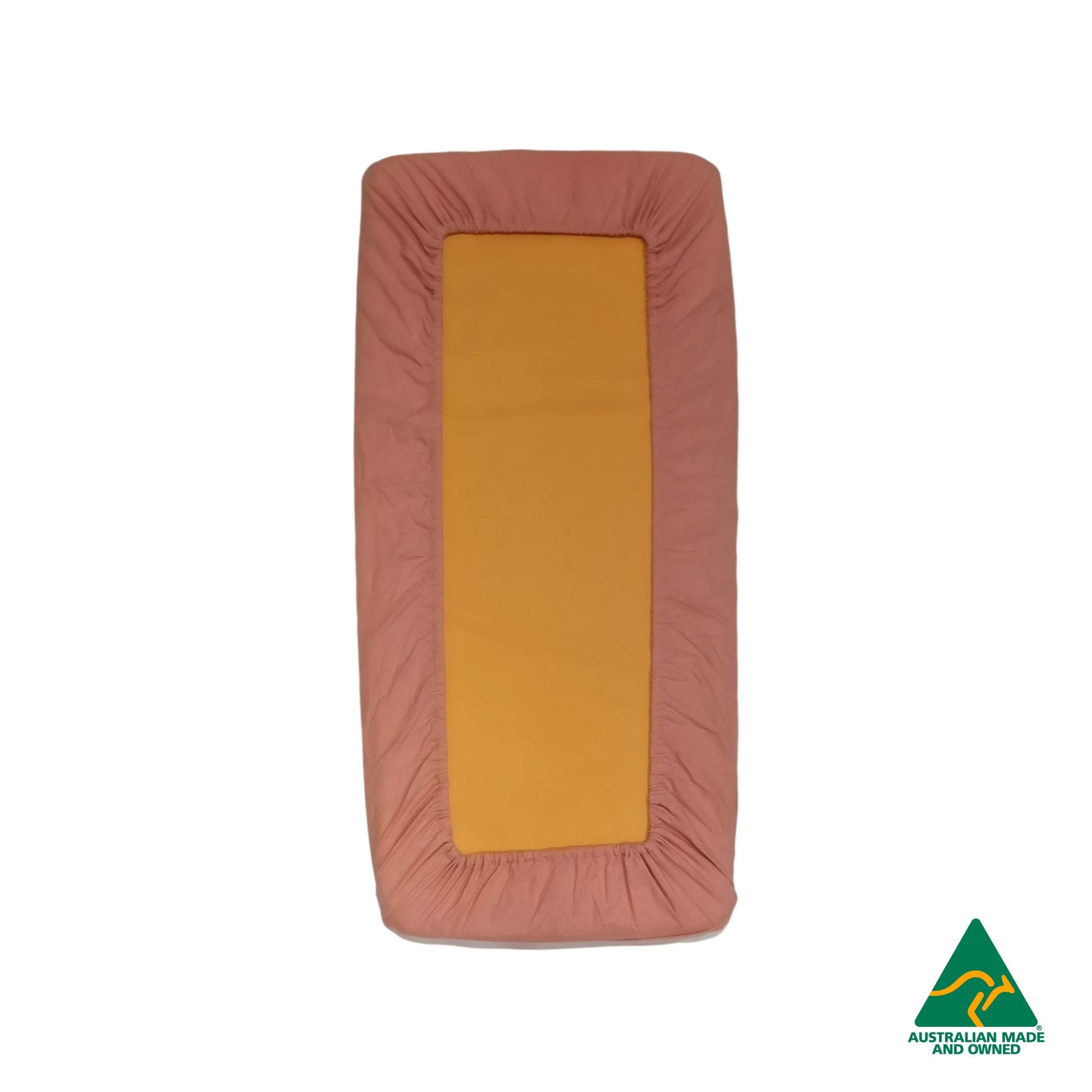 Back view of Watermelon Red Hello Comfy 100% cotton sleep mat sheet set with fitted and flat sheet, elastic-fitted, Australian-made for daycare and child care centres