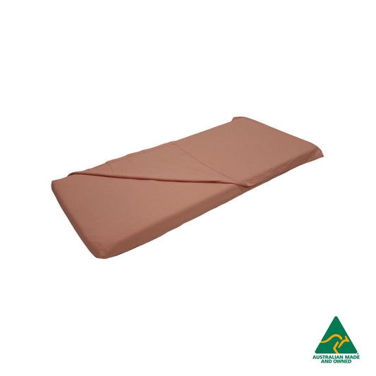 Front view of Watermelon Red Hello Comfy 100% cotton sleep mat sheet set with fitted and flat sheet, elastic-fitted, Australian-made for daycare and child care centres