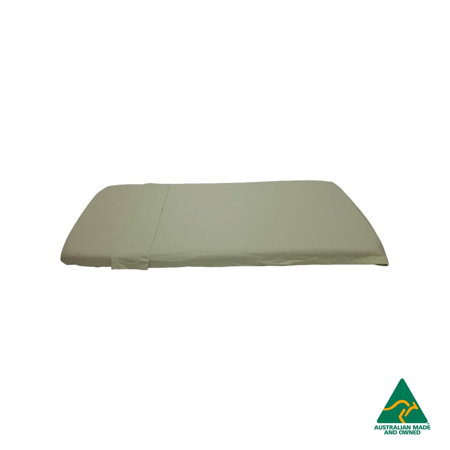 Side view of Mint Green Hello Comfy 100% cotton sleep mat sheet set with fitted and flat sheet, elastic-fitted, Australian-made for daycare and child care centres