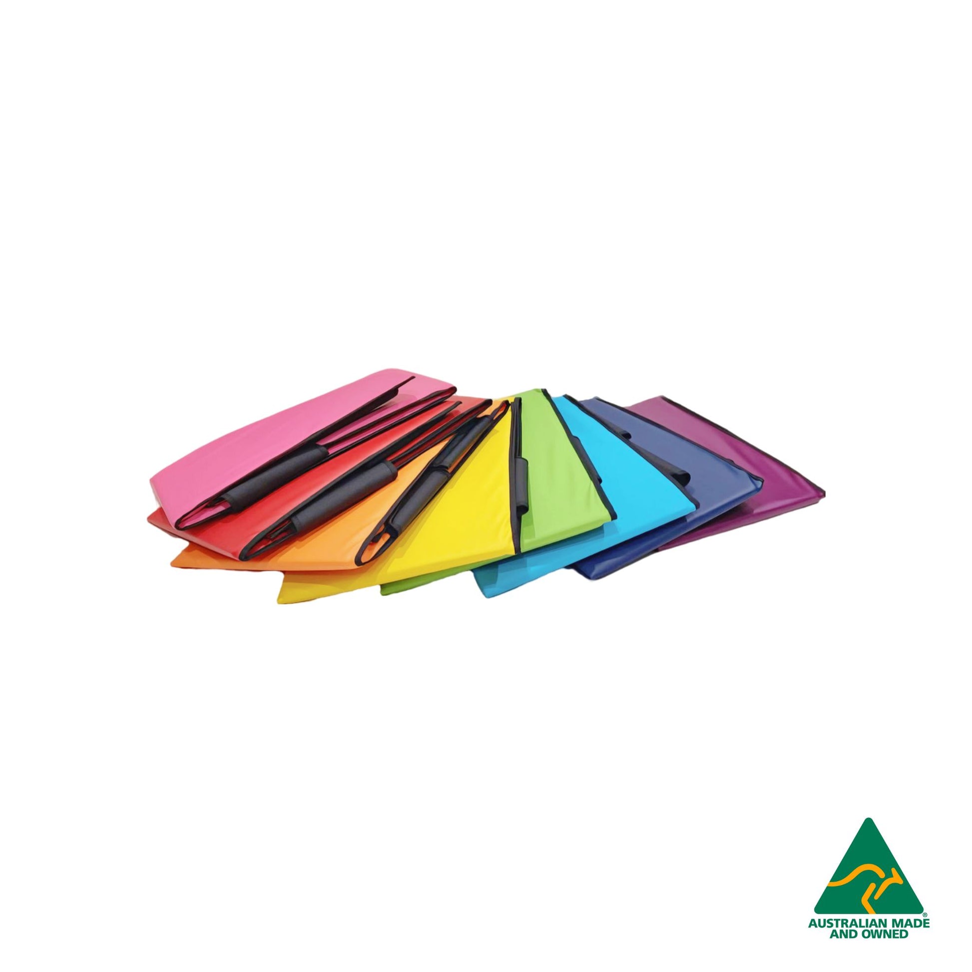 Fan spread of Pink Hello Comfy Child Care Sleep Mat Privacy Dividers made from waterproof PVC and foam, reduces distractions for naptime, Australian-made for daycare and child care centres