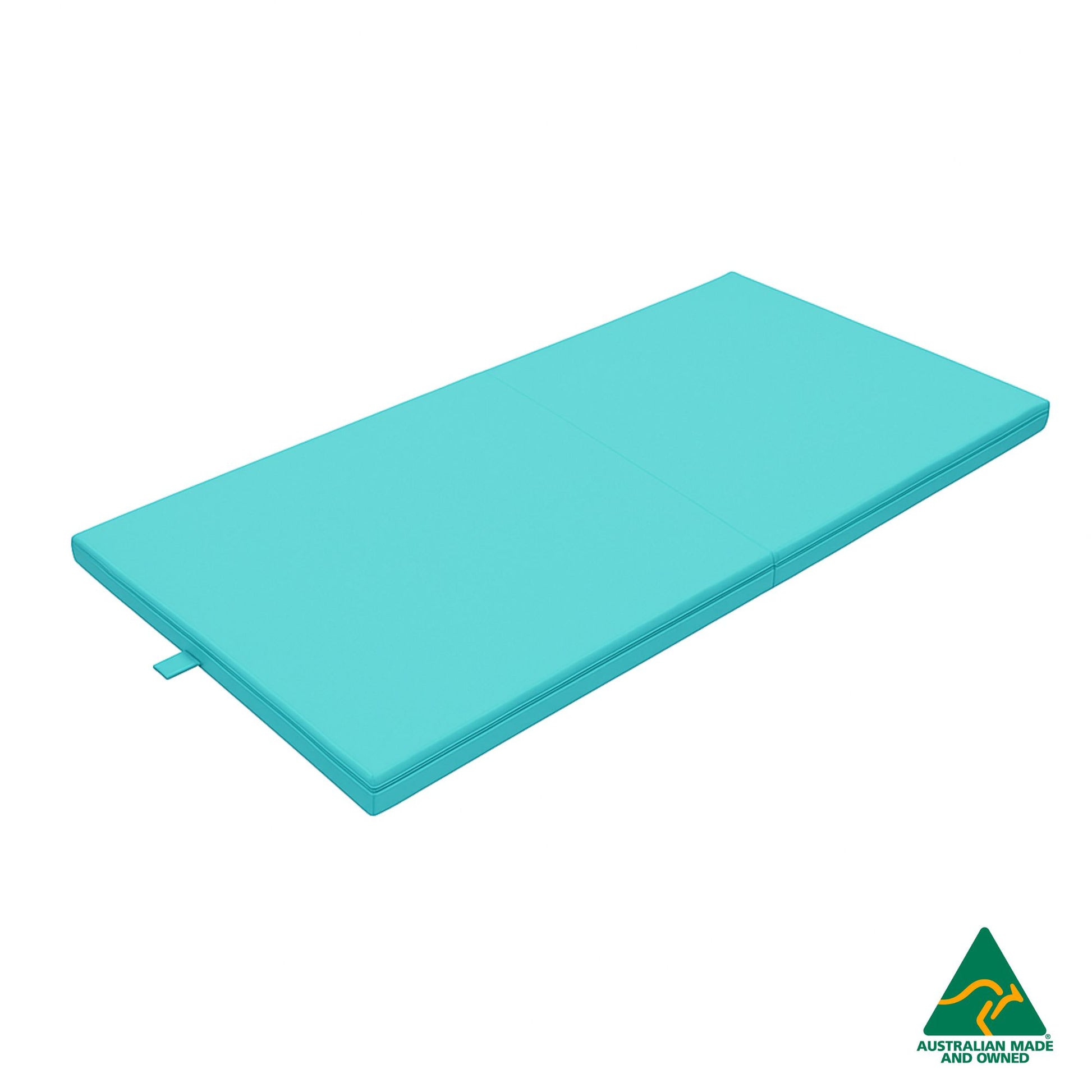 Unfolded Aqua Foldable Hello Comfy Child Care Sleep Mat made from waterproof PVC vinyl and foam, tested to AS/NZS 8811.1:2013, Australian-made for daycare and child care use