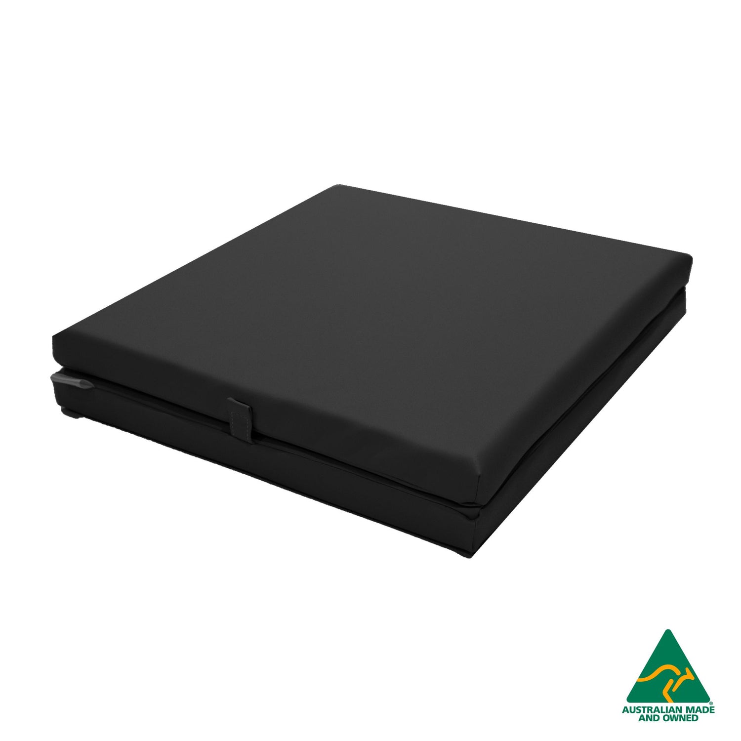 Folded Grey Foldable Hello Comfy Child Care Sleep Mat made from waterproof PVC vinyl and foam, tested to AS/NZS 8811.1:2013, Australian-made for daycare and child care use