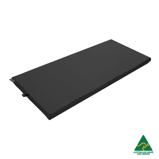 Unfolded Grey Foldable Hello Comfy Child Care Sleep Mat made from waterproof PVC vinyl and foam, tested to AS/NZS 8811.1:2013, Australian-made for daycare and child care use