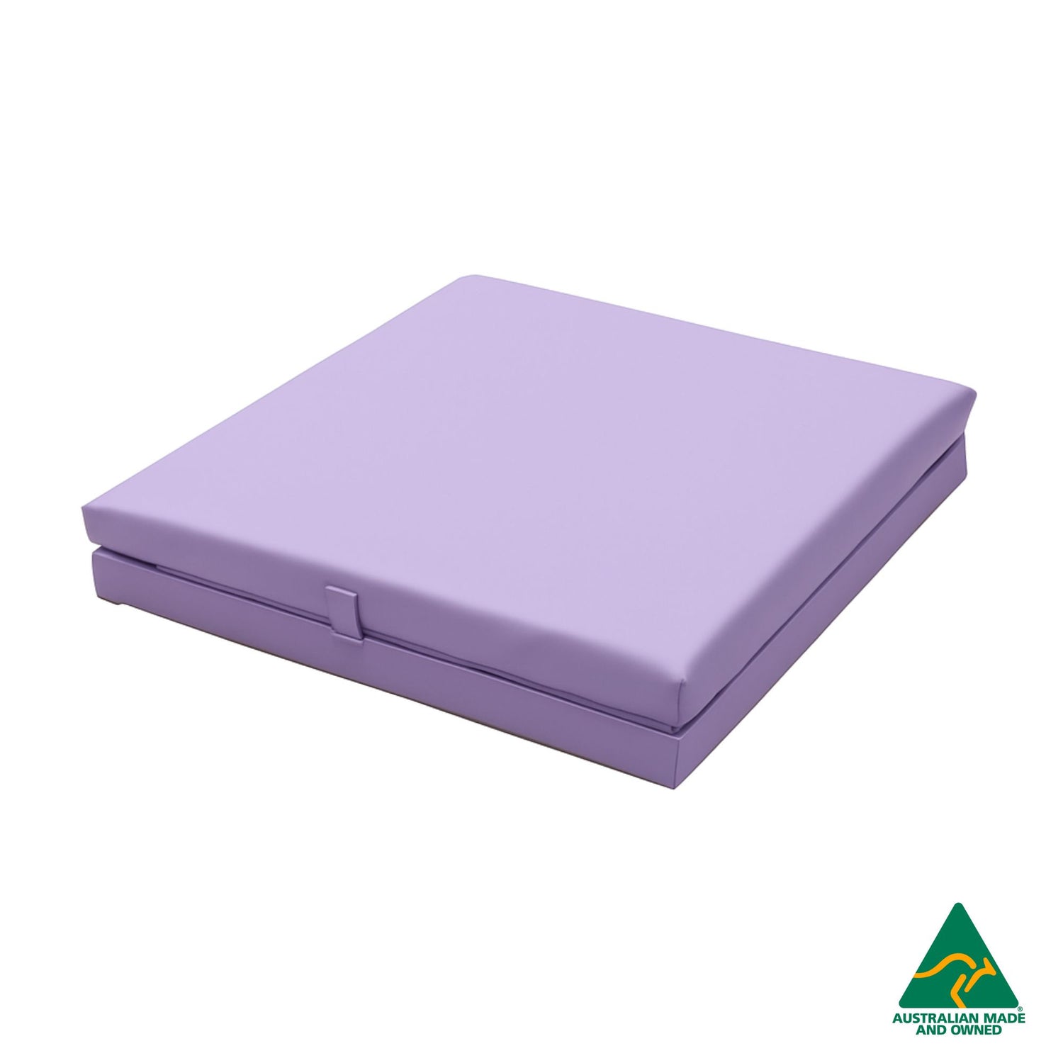 Folded Lavender Foldable Hello Comfy Child Care Sleep Mat made from waterproof PVC vinyl and foam, tested to AS/NZS 8811.1:2013, Australian-made for daycare and child care use