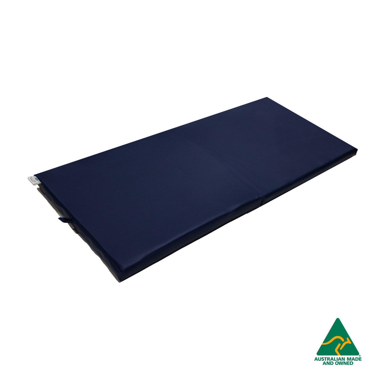 Unfolded Navy Foldable Hello Comfy Child Care Sleep Mat made from waterproof PVC vinyl and foam, tested to AS/NZS 8811.1:2013, Australian-made for daycare and child care use