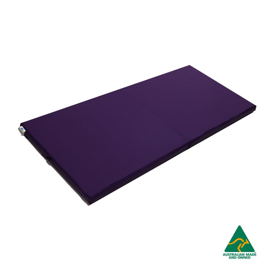 Unfolded Purple Foldable Hello Comfy Child Care Sleep Mat made from waterproof PVC vinyl and foam, tested to AS/NZS 8811.1:2013, Australian-made for daycare and child care use