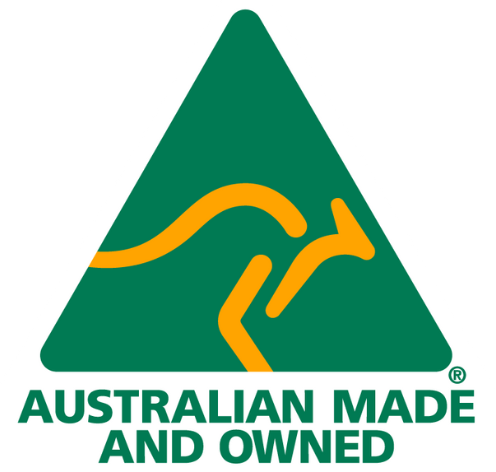 Logo of Australian Made, featuring a green and yellow design with a mountain and sun.