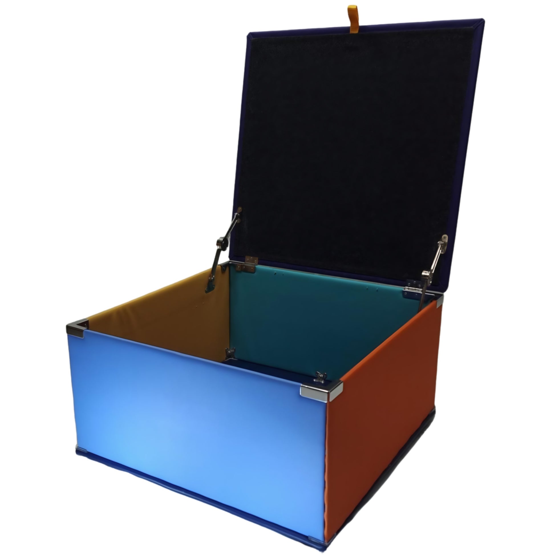 Customisable Toy Storage Box – Premium Australian-Made Vinyl & Soft-Touch Foam. Durable, waterproof, and flame-retardant with child-safe slow-closing hinges. Available in multiple colours for personalisation. Perfect for child care centres, schools, and home organisation