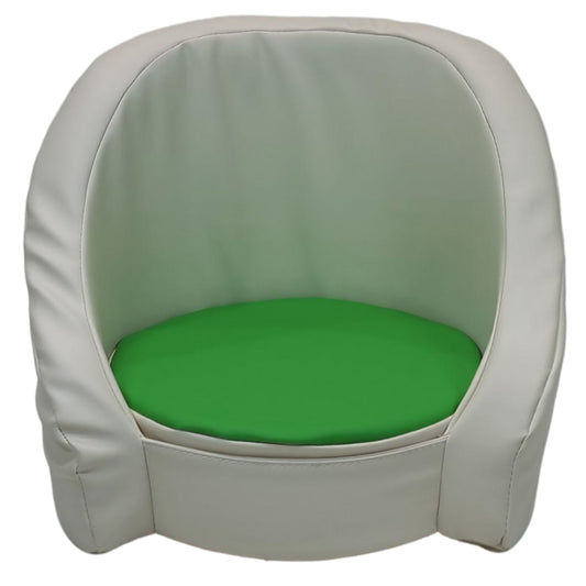 Green Hello Comfy Child Care Cuddle Chair – Australian-made, flame-retardant, waterproof, and stain-resistant seating for kids, featuring a customisable foam seat. Perfect for daycares, child care centres, and homes.