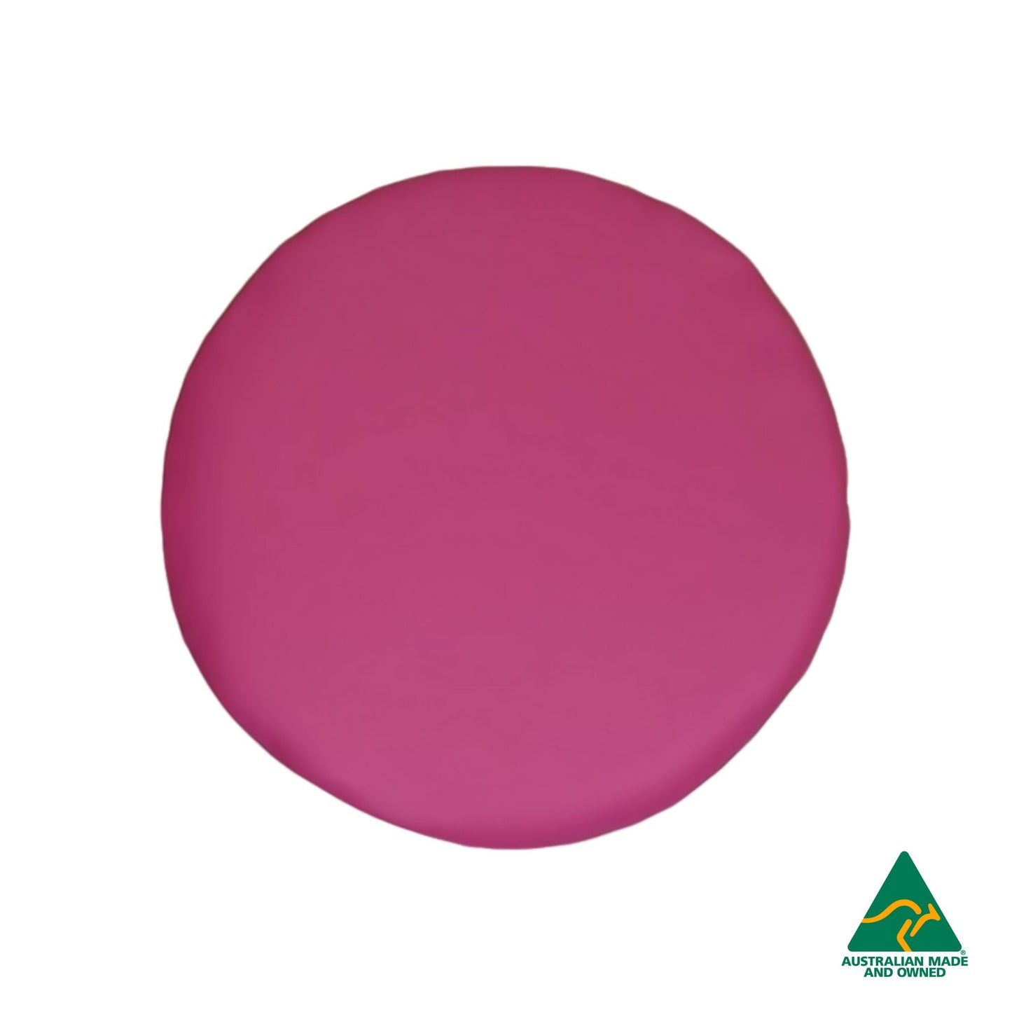 Top view of Pink Hello Comfy Child Round Seat Pad made from waterproof PVC vinyl and foam, customisable dual-colour, Australian-made, ideal for child care and daycare centres
