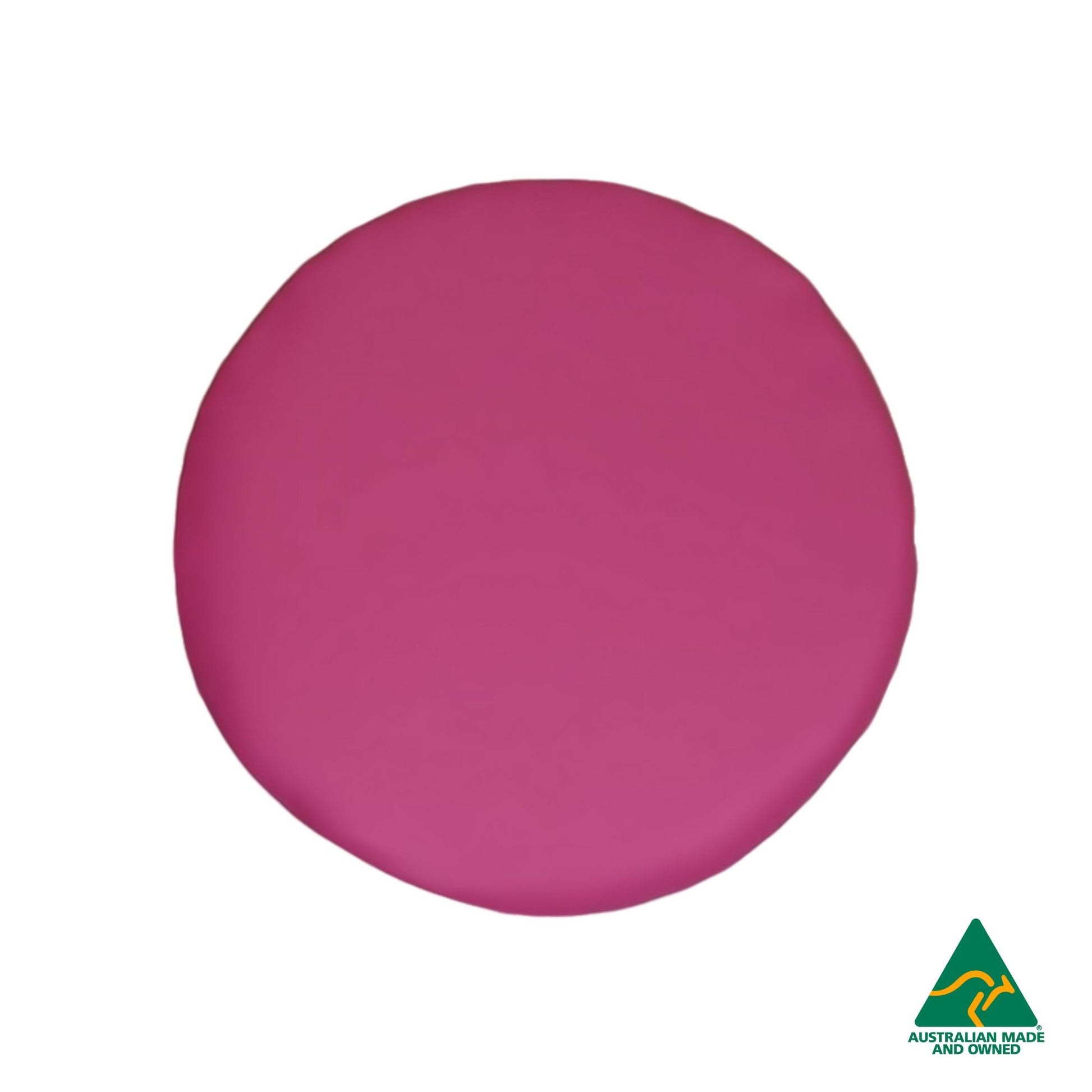 Top view of Pink Hello Comfy Child Round Seat Pad made from waterproof PVC vinyl and foam, customisable dual-colour, Australian-made, ideal for child care and daycare centres