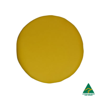 Top view of Yellow Hello Comfy Child Round Seat Pad made from waterproof PVC vinyl and foam, customisable dual-colour, Australian-made, ideal for child care and daycare centres