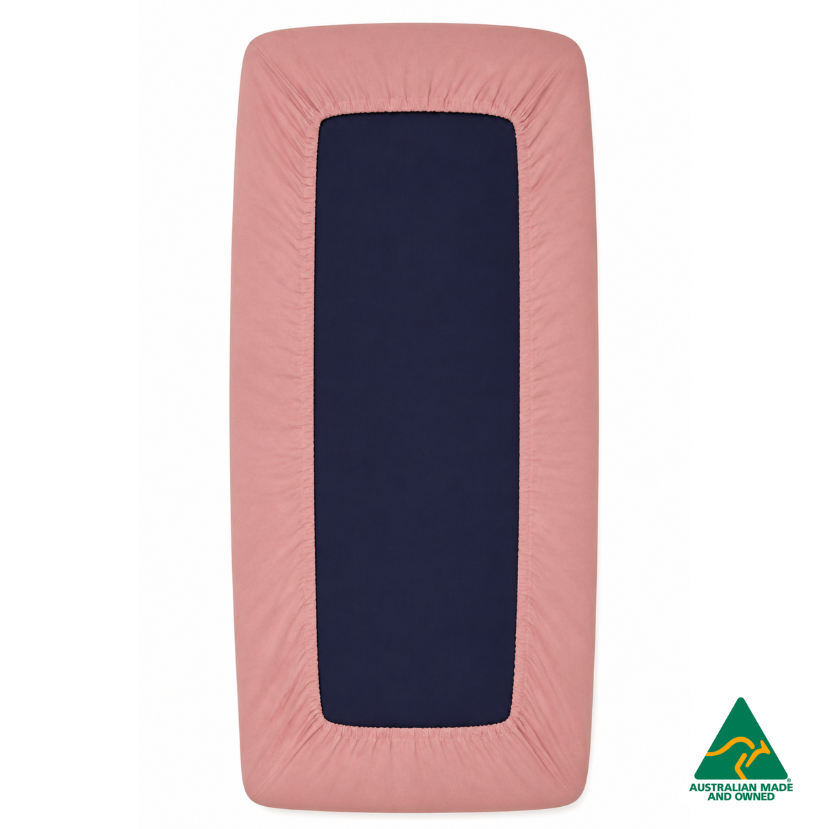 Back view of a Marshmallow Pink Hello Comfy 100% cotton fitted bottom sheet for a child care sleep mat, fully elasticated and Australian made for daycare centres.