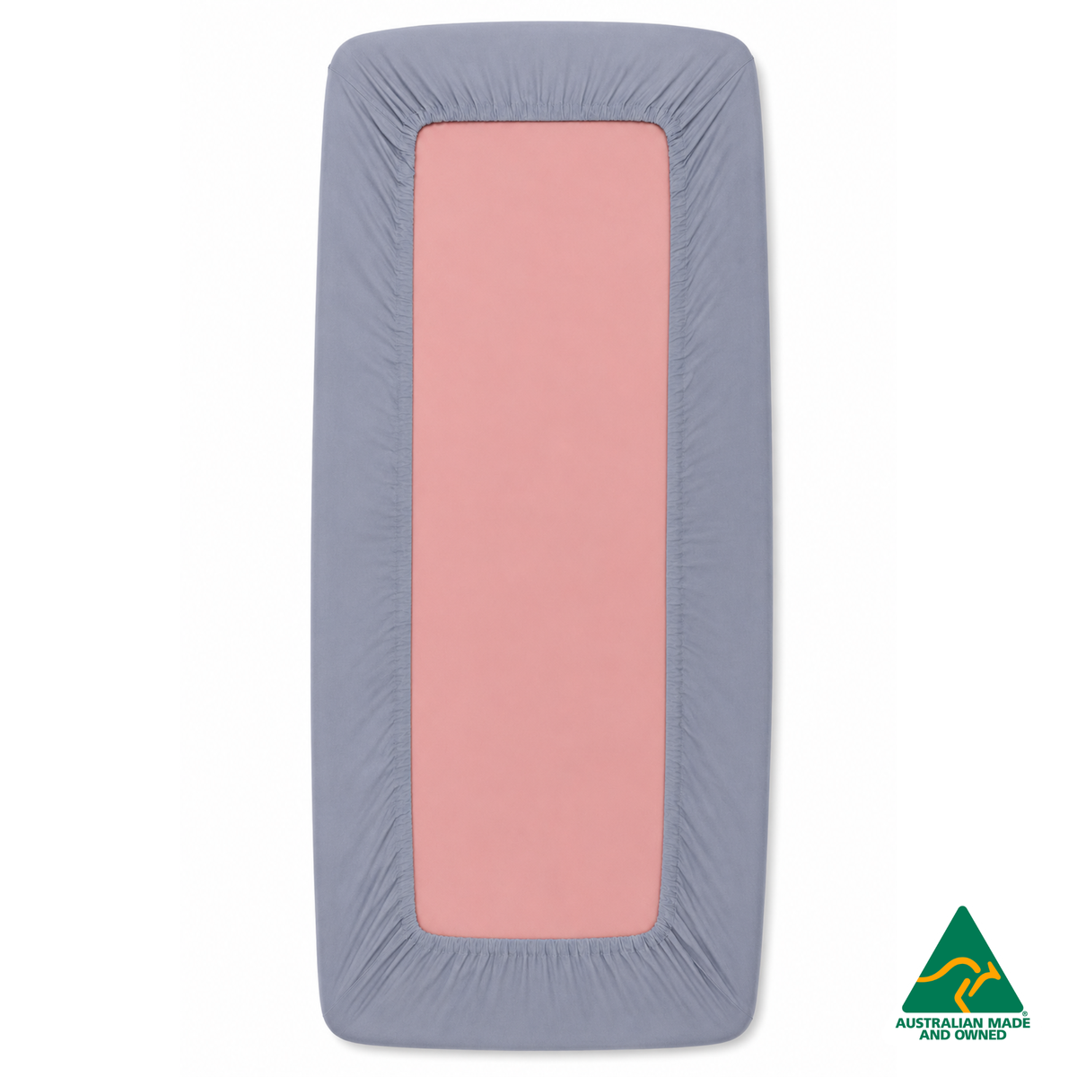 Back view of a Pastel Blue Hello Comfy 100% cotton fitted bottom sheet for a child care sleep mat, fully elasticated and Australian made for daycare centres.