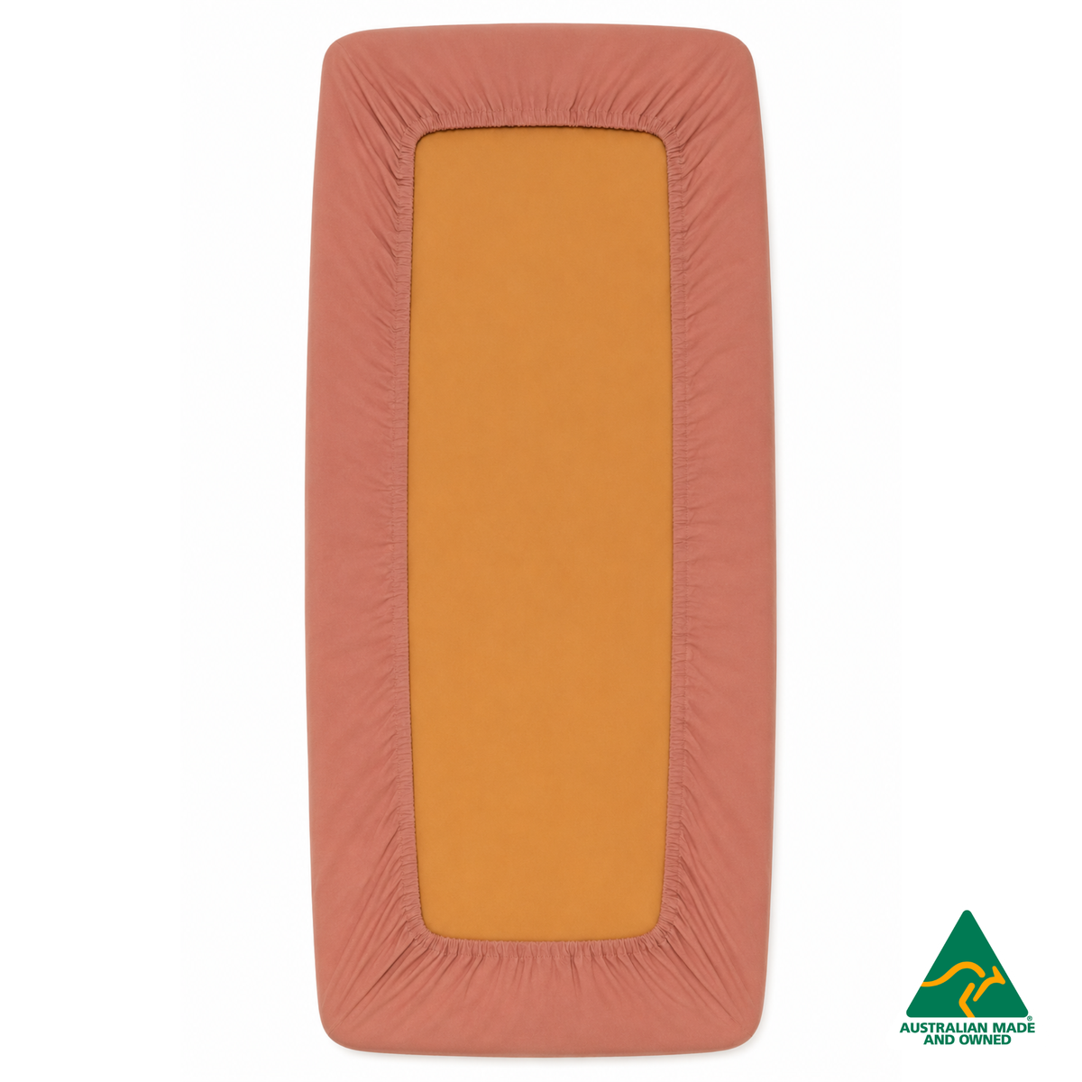 Back view of a Watermelon Red Hello Comfy 100% cotton fitted bottom sheet for a child care sleep mat, fully elasticated and Australian made for daycare centres.