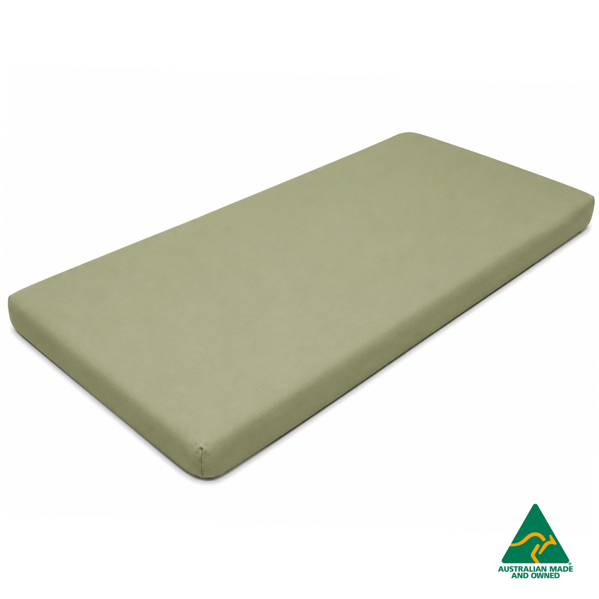 Front view of a Mint Green Hello Comfy 100% cotton fitted bottom sheet for a child care sleep mat, fully elasticated and Australian made for daycare centres.