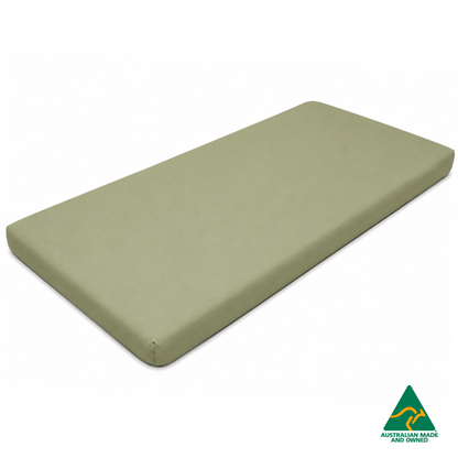 Front view of a Mint Green Hello Comfy 100% cotton fitted bottom sheet for a child care sleep mat, fully elasticated and Australian made for daycare centres.
