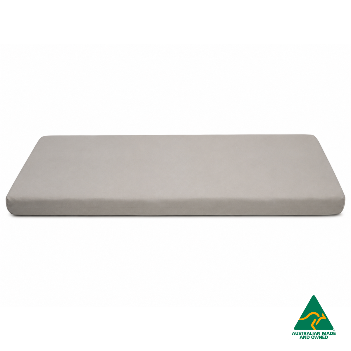 Side view of a Beige Hello Comfy 100% cotton fitted bottom sheet for a child care sleep mat, fully elasticated and Australian made for daycare centres.