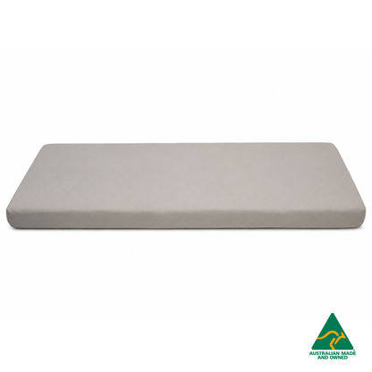 Side view of a Beige Hello Comfy 100% cotton fitted bottom sheet for a child care sleep mat, fully elasticated and Australian made for daycare centres.