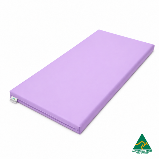 Lavender Purple Hello Comfy Child Care Sleep Mat made from waterproof PVC vinyl and foam, tested to AS/NZS 8811.1:2013, Australian-made for daycare and child care use