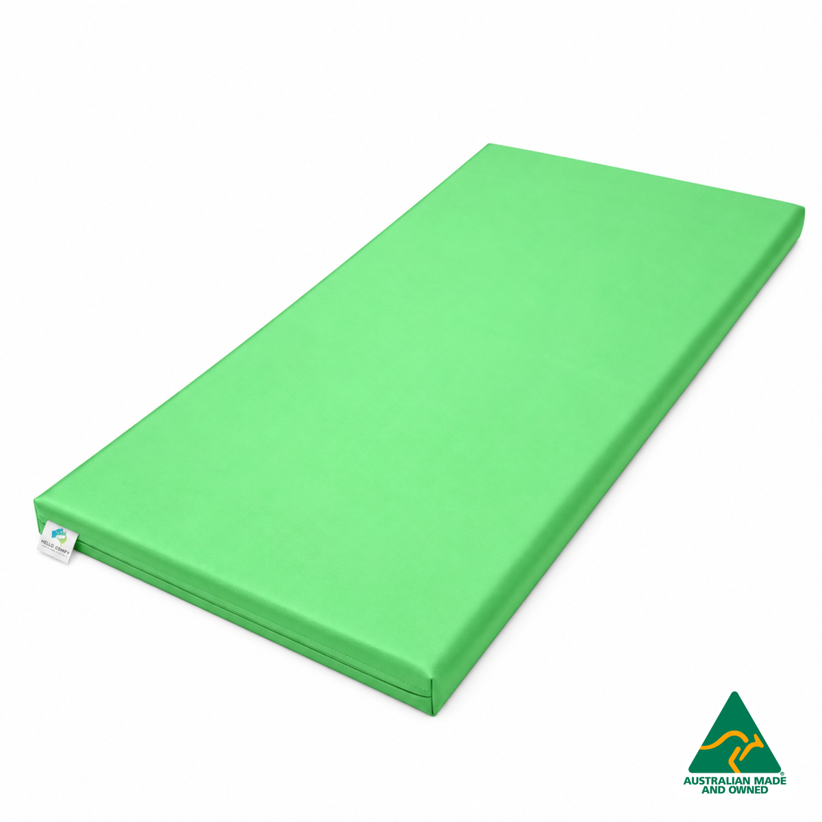 Mint Green Hello Comfy Child Care Sleep Mat made from waterproof PVC vinyl and foam, tested to AS/NZS 8811.1:2013, Australian-made for daycare and child care use