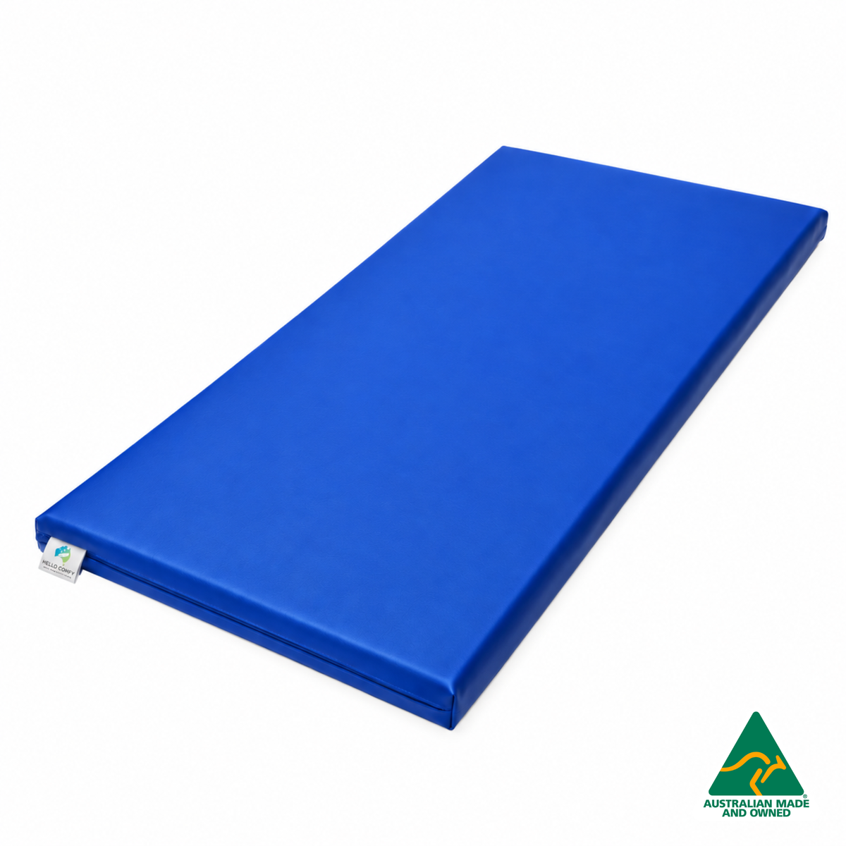 Royal Blue Hello Comfy Child Care Sleep Mat made from waterproof PVC vinyl and foam, tested to AS/NZS 8811.1:2013, Australian-made for daycare and child care use
