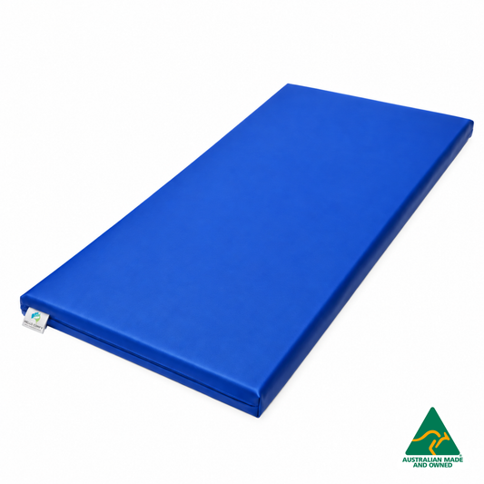 Royal Blue Hello Comfy Child Care Sleep Mat made from waterproof PVC vinyl and foam, tested to AS/NZS 8811.1:2013, Australian-made for daycare and child care use