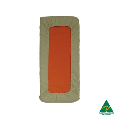 Back view of Mint Green Hello Comfy 100% cotton sleep mat sheet set with fitted and flat sheet, elastic-fitted, Australian-made for daycare and child care centres
