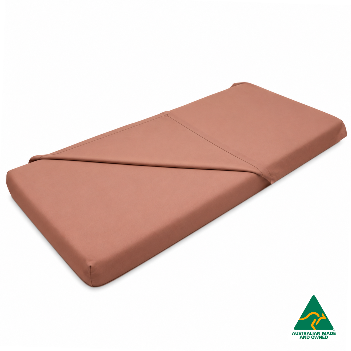 Front view of Watermelon Red Hello Comfy 100% cotton sleep mat sheet set with fitted and flat sheet, elastic-fitted, Australian-made for daycare and child care centres