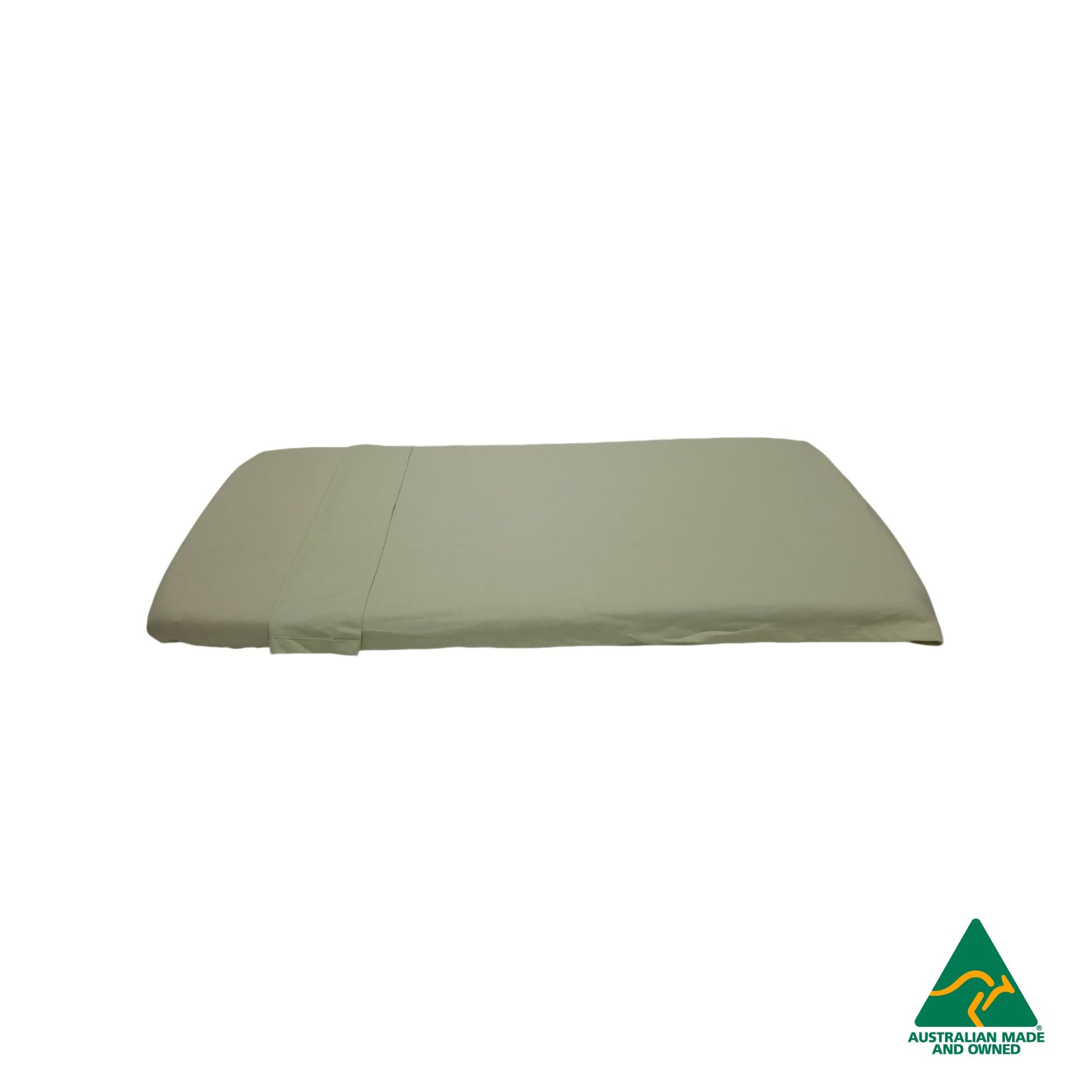 Side view of Mint Green Hello Comfy 100% cotton sleep mat sheet set with fitted and flat sheet, elastic-fitted, Australian-made for daycare and child care centres