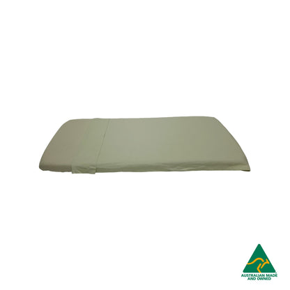 Side view of Mint Green Hello Comfy 100% cotton sleep mat sheet set with fitted and flat sheet, elastic-fitted, Australian-made for daycare and child care centres