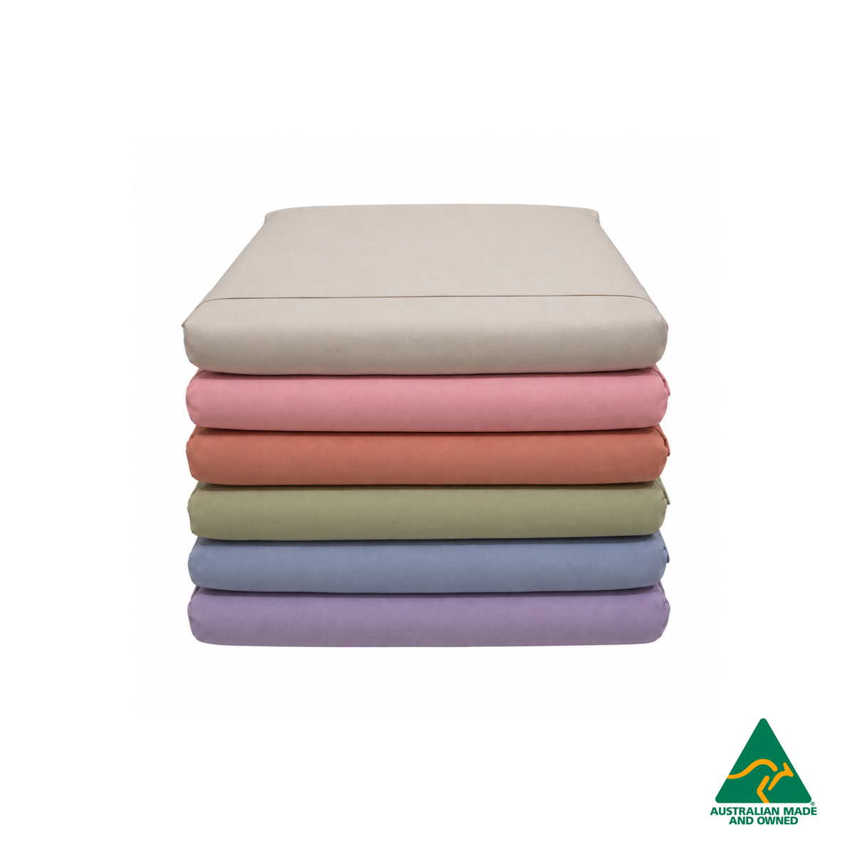 Stack of Hello Comfy 100% cotton sleep mat sheet sets with fitted and flat sheet, elastic-fitted, Australian-made for daycare and child care centres