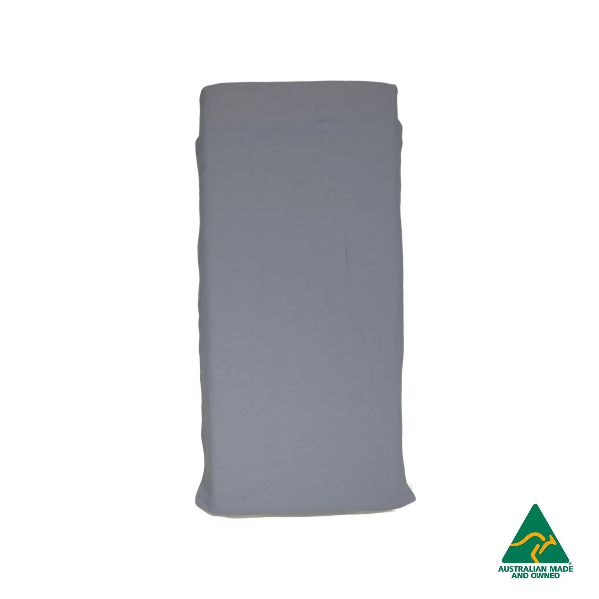 Top view of Pastel Blue Hello Comfy 100% cotton sleep mat sheet set with fitted and flat sheet, elastic-fitted, Australian-made for daycare and child care centres