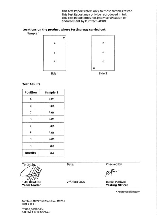 Daycare sleep mat firmness test pass result to AS/NZS 8811.1:2013 safety standard
