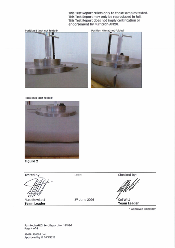Foldable daycare nap mat compliance test data and safety assessment to AS/NZS 8811.1:2013 standard